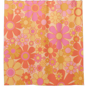 Cortina Para Box Flores De Jardim Retro Amarelo-Rosa-Floral-Cor-de-