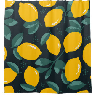 Cortina Para Box Flores De Limões, Textura De Verão Vintage.