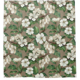 Cortina Para Box Flores De Maçã De Aquarela: Padrão De Vintagem.
