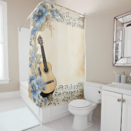 Cortina Para Box Flores de Notas de Música de Violão Azul