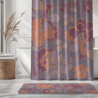 Cortina Para Box Flores de Peônia Vintage Mauve Pêssego Ameixa