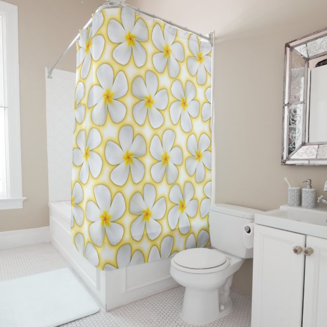 Cortina Para Box Flores de Plumeria Branca em Branco (In Situ)