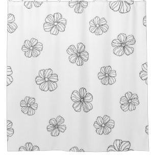 Cortina Para Box Flores desenhadas em preto sobre fundo branco. Sea