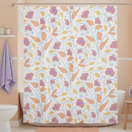 Cortina Para Box Flores e Folhas Pintadas à Mão