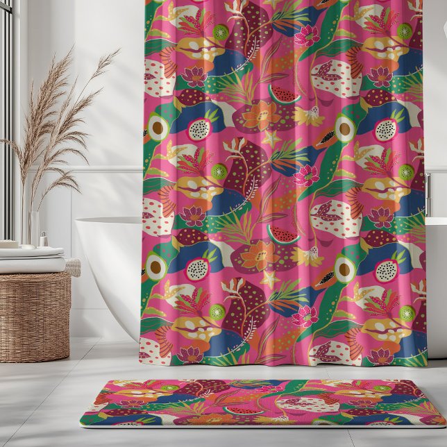 Cortina Para Box Flores e Frutas da Ilha em Fuchsia (Criador carregado)