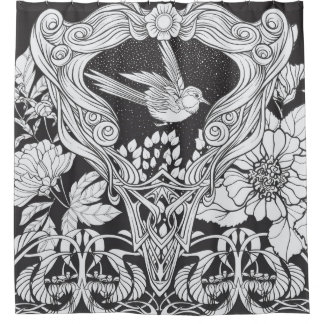 Cortina Para Box Flores e pássaros no estilo art nouveau