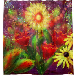 Cortina Para Box Flores Florais Abstrato de Arte Flor Amarelo