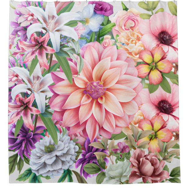 Cortina Para Box Flores florais de Boho ilustram modernas (Frente)