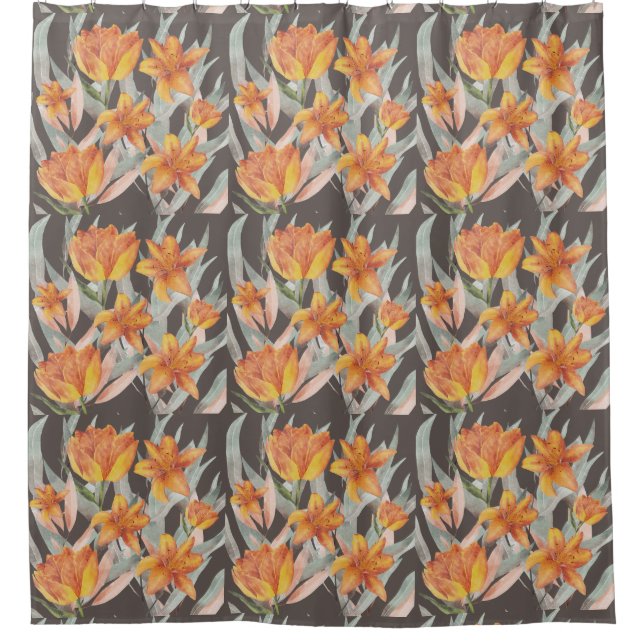 Cortina Para Box flores laranja (Frente)