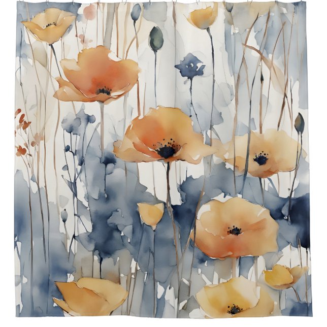 Cortina Para Box Flores Laranja De Cor Maranja Azul Design 347 (Frente)
