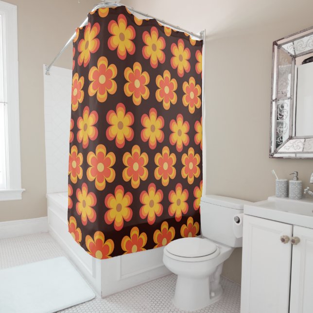 Cortina Para Box Flores Laranja e Amarelo Groovy Retro 70  (In Situ)