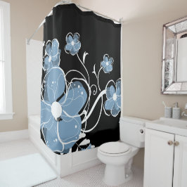 Cortina Para Box Flores Modernas Azul e Branco