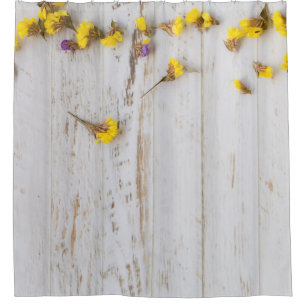 Cortina Para Box Flores primavera amarelas, decor de prancha branca