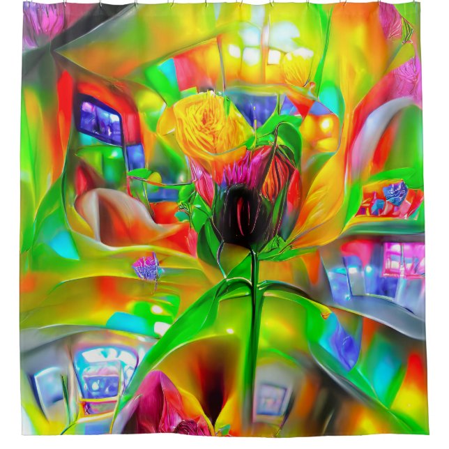 Cortina Para Box Flores Psicodélicas abstrato (Frente)