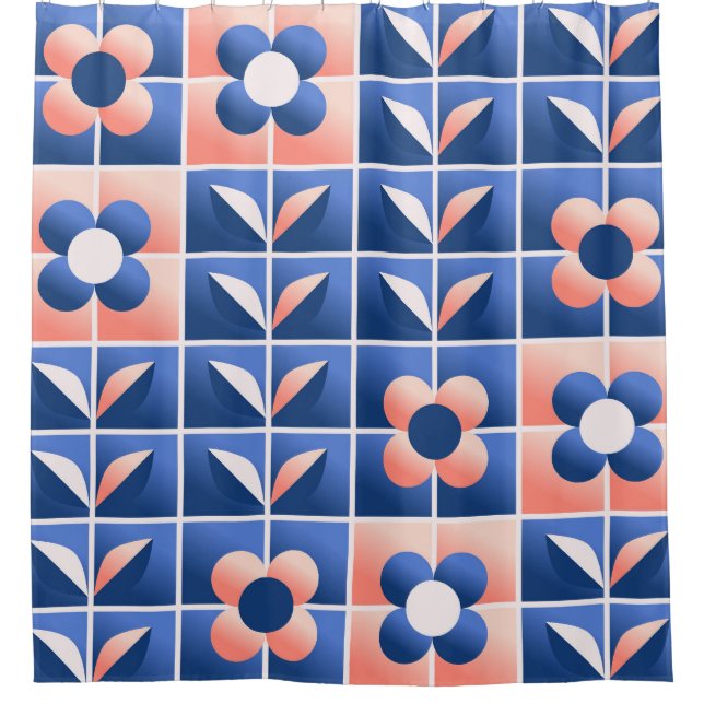 Cortina Para Box Flores retrorestilizadas: padrão mosaico. (Frente)