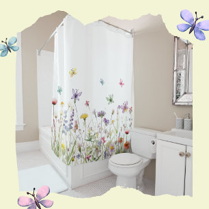Cortina Para Box Flores selvagens e borboletas