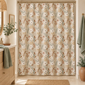 Cortina Para Box Flores Selvagens Terracota Sage Neutro Suave
