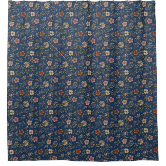 Cortina Para Box Flores silvestres simples bordadas em fundo de jea