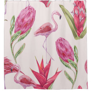Cortina Para Box Flores tropicais cor-de-rosa, proteína, ave do par