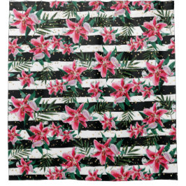 Cortina Para Box Flores Tropicais Estimulantes Flores Pretas e Bran