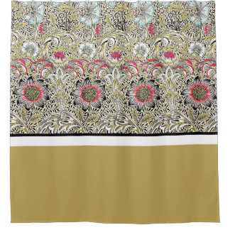 Cortina Para Box Flores Vermelhas Amarelas pretas de William Morris
