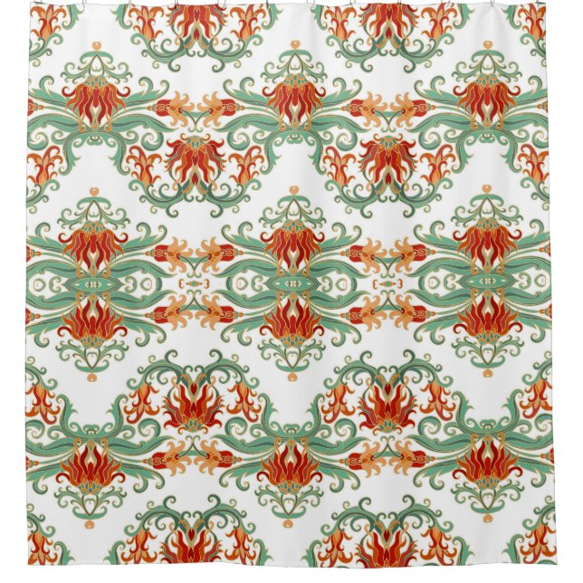 Cortina Para Box Flores Vermelhas Estilo Chinês Ornamental (Frente)