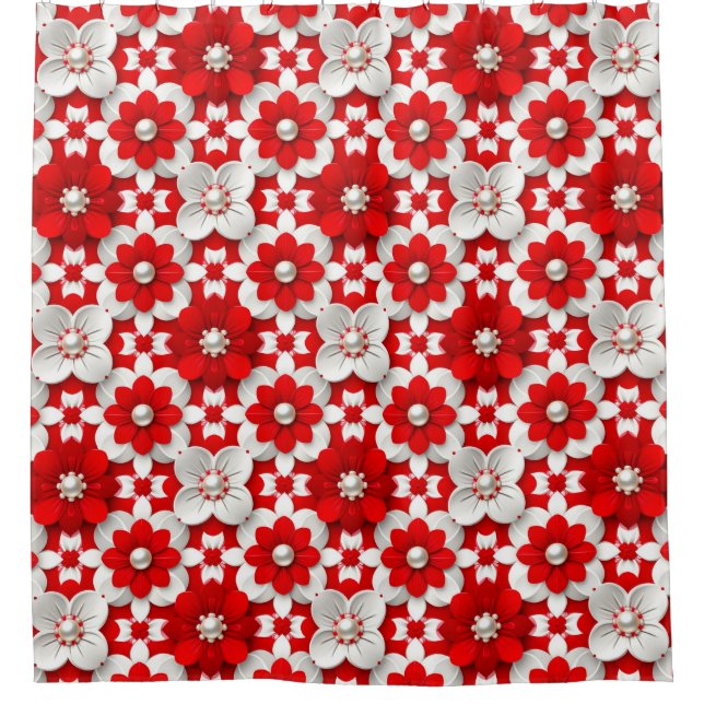 Cortina Para Box Flores Vermelhas Ousadas Para Espaços Internos Mod (Frente)
