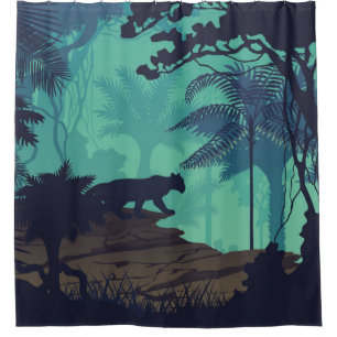 Cortina Para Box Floresta tropical, fundo da noite de onça.