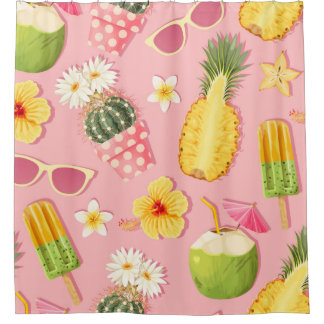 Cortina Para Box Flowers and exotic fruits vintage seamless pattern