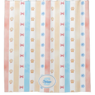 Cortina Para Box Folha de Pastel - Impressões de pata, Flor Azul, A
