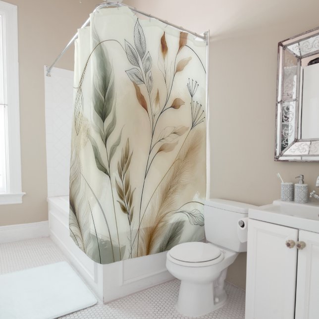 Cortina Para Box Folhagem Tênue Moderno Botânico Boho (In Situ)