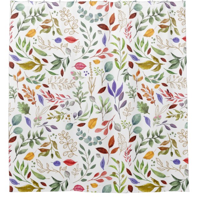 Cortina Para Box Folhas Azuis Douradas Verdes (Frente)