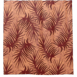 Cortina Para Box Folhas castanho-vermelho sobre fundo malhado.