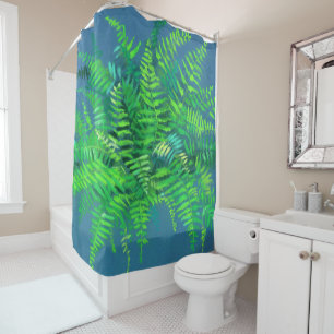 Cortina Para Box Folhas de cereais, design floral, verde, azul e ve