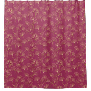 Cortina Para Box Folhas de Ginkgo Douradas Luxuosas em Burgundy Pro