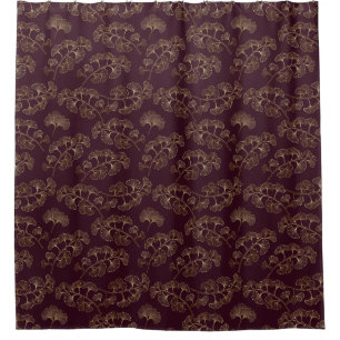 Cortina Para Box Folhas de Ginkgo Douradas Luxuosas em Burgundy Pro
