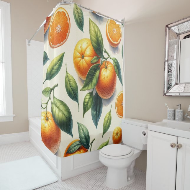 Cortina Para Box Folhas de Laranja com Aquarela (In Situ)