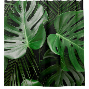 Cortina Para Box Folhas de monstera verde e palmeiras