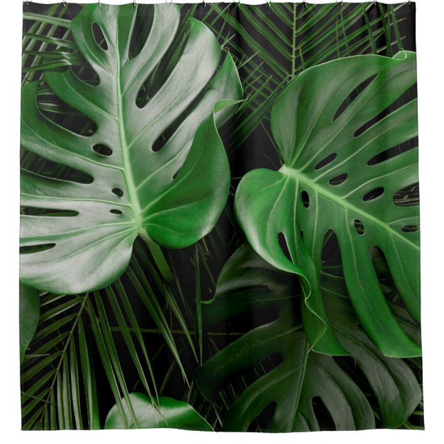 Cortina Para Box Folhas de monstera verde e palmeiras (Frente)