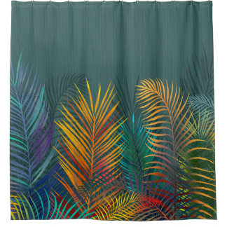 Cortina Para Box Folhas de palma de cor tropical. Folhas de neto-ar