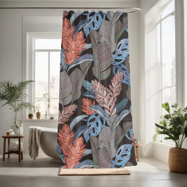 Cortina Para Box Folhas decorativas de plantas silvestres