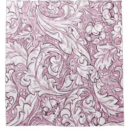 Cortina Para Box Folhas Ornamentais Barrocas Rosa Claro