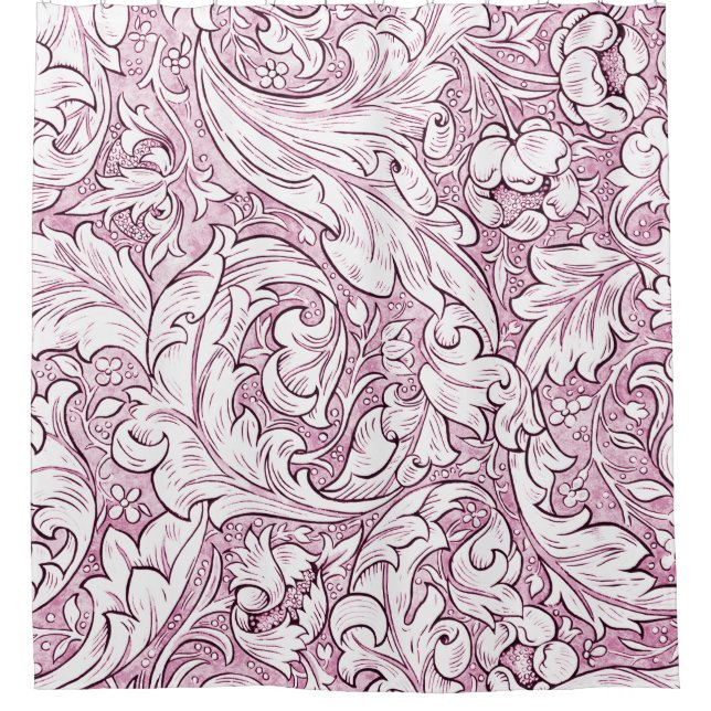 Cortina Para Box Folhas Ornamentais Barrocas Rosa Claro (Frente)