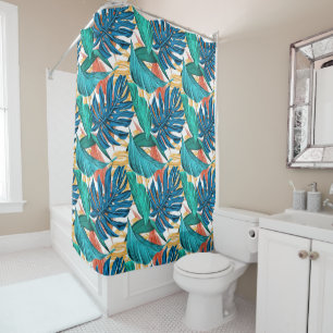 Cortina Para Box Folhas tropicais coloridas, design de padrão exóti