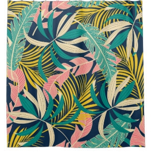 Cortina Para Box Folhas tropicais coloridas: padrão de verão.