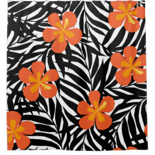 Cortina Para Box Folhas tropicais de palma, estilo vintage applique