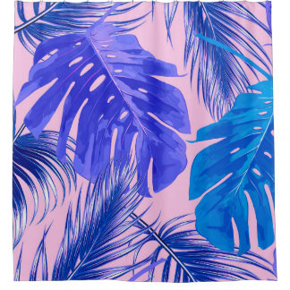 Cortina Para Box Folhas tropicais de palma, folhas de selva, flora