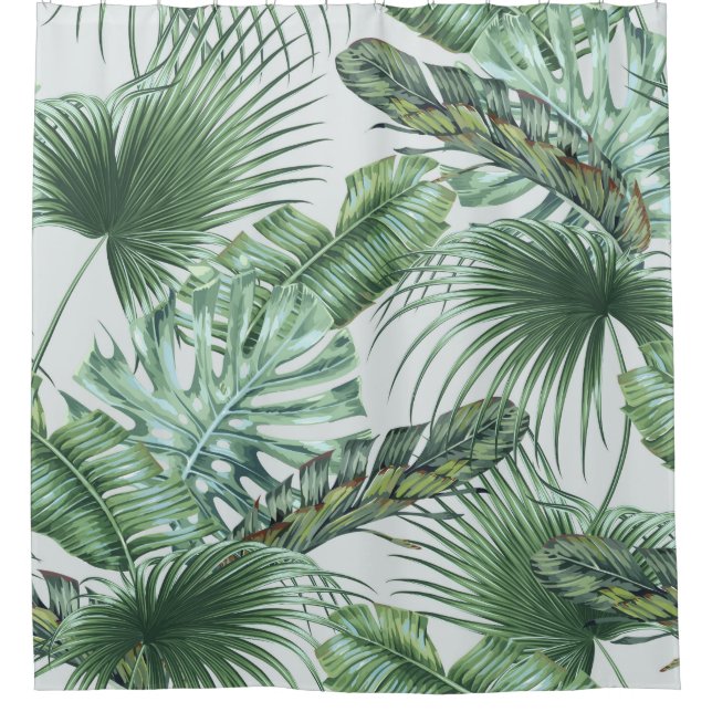 Cortina Para Box Folhas tropicais de palma, monstera, folha de bana (Frente)