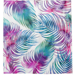 Cortina Para Box Folhas tropicais de palma, padrão floral de aquare