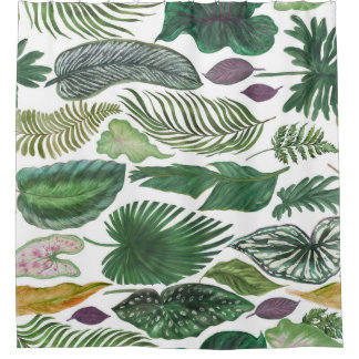 Cortina Para Box Folhas tropicais: fundo sem costura de aquarela